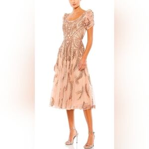 Mac Duggal Elegant Apricot Embroidered Midi Dress